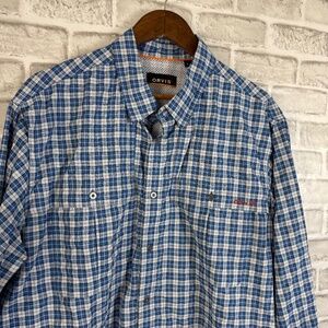 Orvis Cobalt Plaid Lightweight Nylon Long Sleeve Button Down Fishing Shirt LARGE